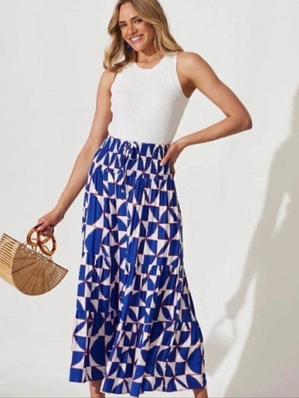 Anthropologie Boho Abel the Label Convertable Smocked Geo Print Halter Skirt